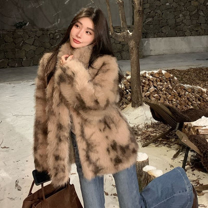 Round Neck Faux Fur Jacket