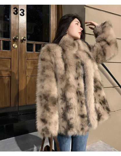 Round Neck Faux Fur Jacket