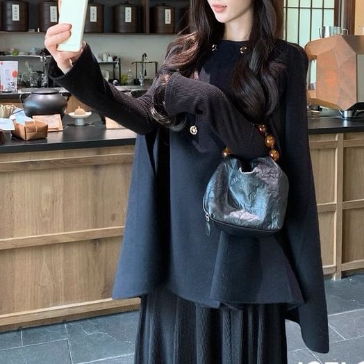 Detachable Faux Fur Collar Plain Double Breasted Cape