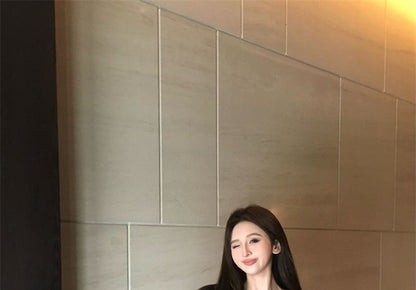 Plain Crop Tube Top / High Waist Mini A-Line Skort / Fluffy Open Front Jacket