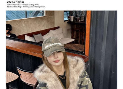 Fluffy Hooded Camouflage Zip Jacket