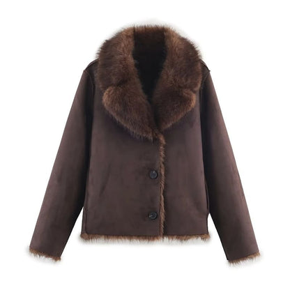 Reversible Lapel Collar Fluffy Button-Up Jacket