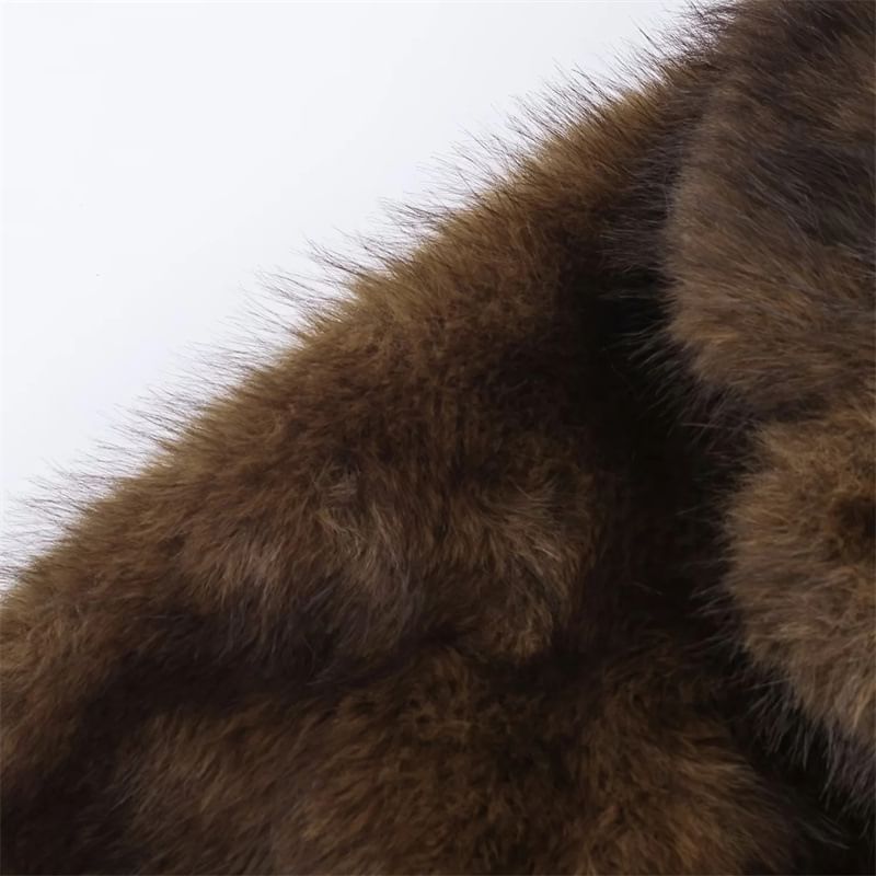 Reversible Lapel Collar Fluffy Button-Up Jacket