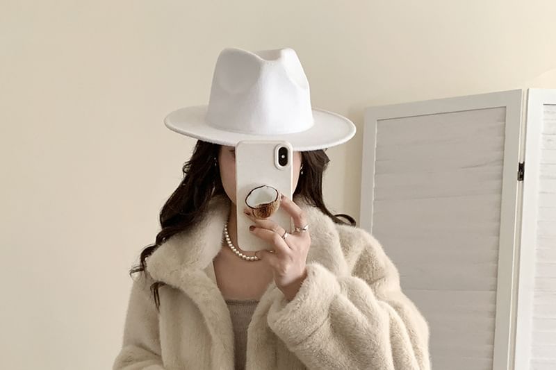 Stand Collar Plain Faux Fur Single-Breasted Coat