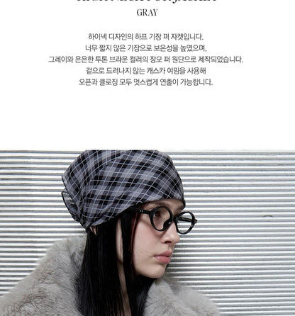 High-Neck Eco-Fur Jacket (Gray)