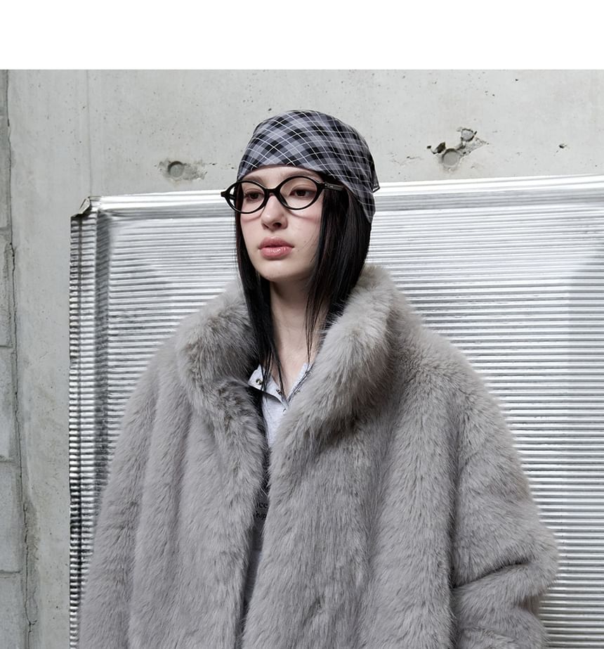 High-Neck Eco-Fur Jacket (Gray)