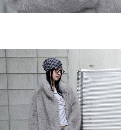 High-Neck Eco-Fur Jacket (Gray)