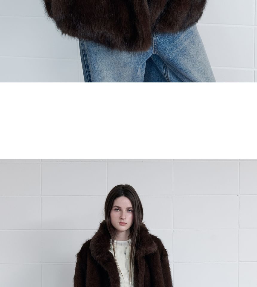 High-Neck Eco-Fur Jacket (Brown)