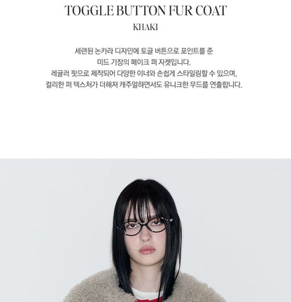 Toggle-Button Eco-Fur Jacket (Khaki)