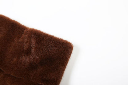 Stand Collar Plain Slit Faux Fur Vest