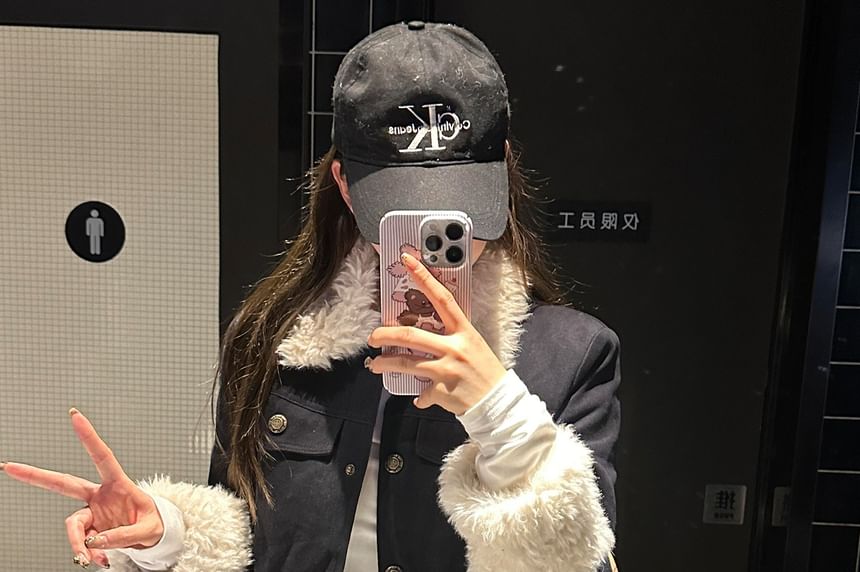 Furry Panel Button-Up Padded Jacket