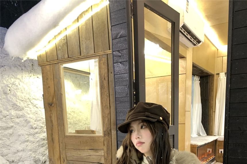 Furry Trim Padded Zip-Up Jacket