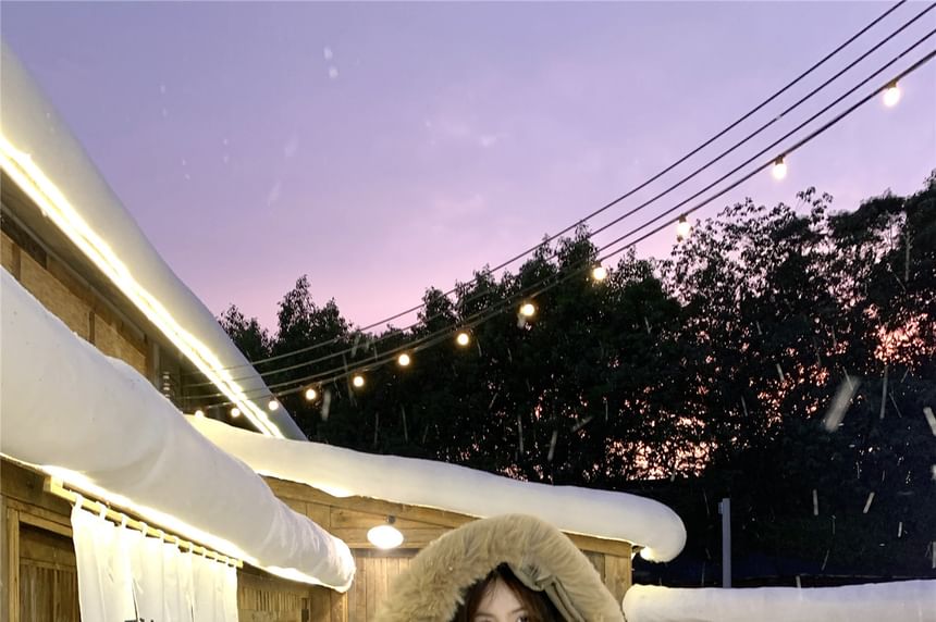 Furry Trim Padded Zip-Up Jacket