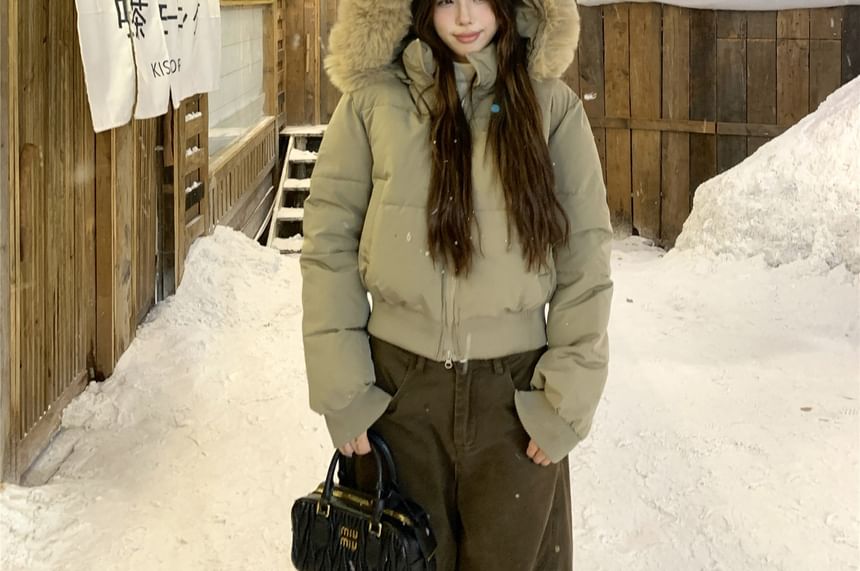 Furry Trim Padded Zip-Up Jacket