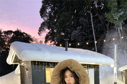 Furry Trim Padded Zip-Up Jacket