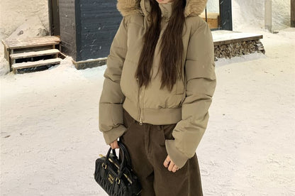 Furry Trim Padded Zip-Up Jacket