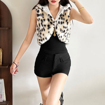 Animal Print Faux Fur Hooded Vest