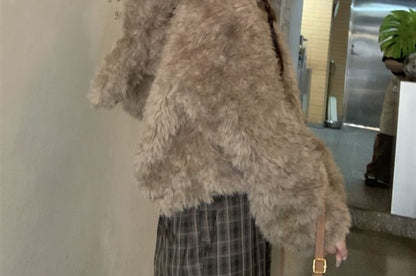 Ear Hooded Plain Fluffy Jacket