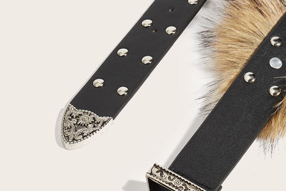 Faux Fur Studded Faux Leather Belt