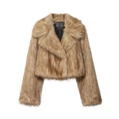 Lapel Collar Fluffy Crop Jacket