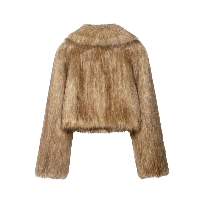 Lapel Collar Fluffy Crop Jacket