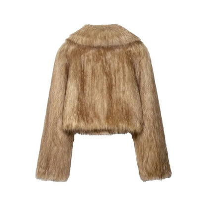 Lapel Collar Fluffy Crop Jacket