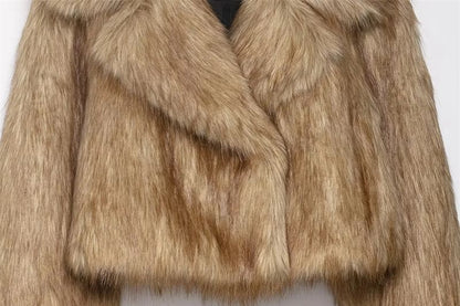 Lapel Collar Fluffy Crop Jacket