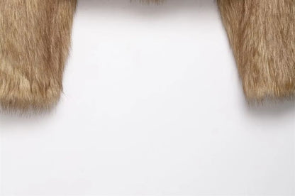 Lapel Collar Fluffy Crop Jacket