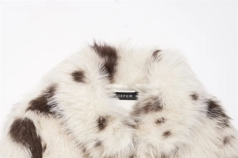 Collared Cow Print Fluffy Jacket