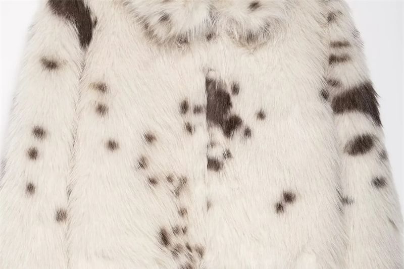 Collared Cow Print Fluffy Jacket