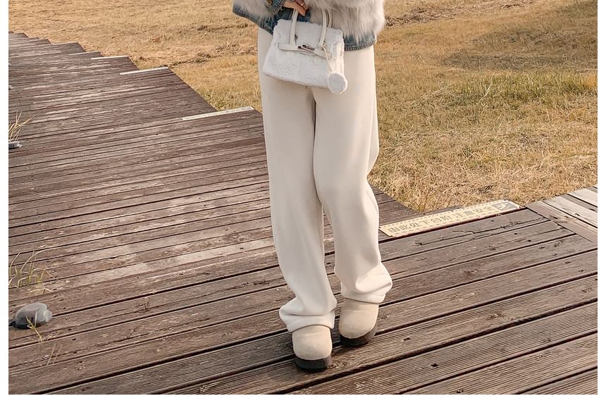 Collared Denim Panel Fluffy Button-Up Jacket