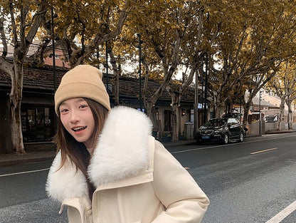 Fluffy Hooded Faux Leather Puffer Jacket