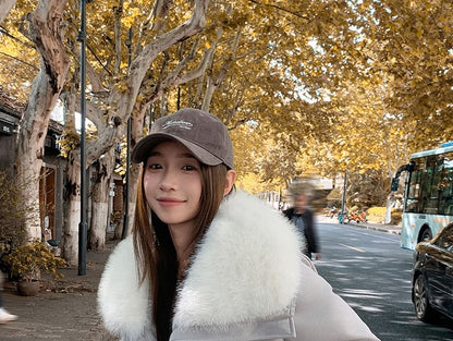 Fluffy Hooded Faux Leather Puffer Jacket