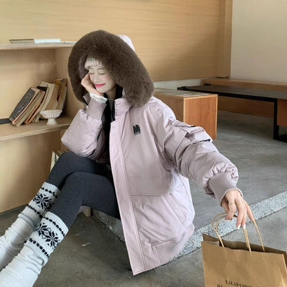 Fluffy Hooded Plain Puffer Jacket