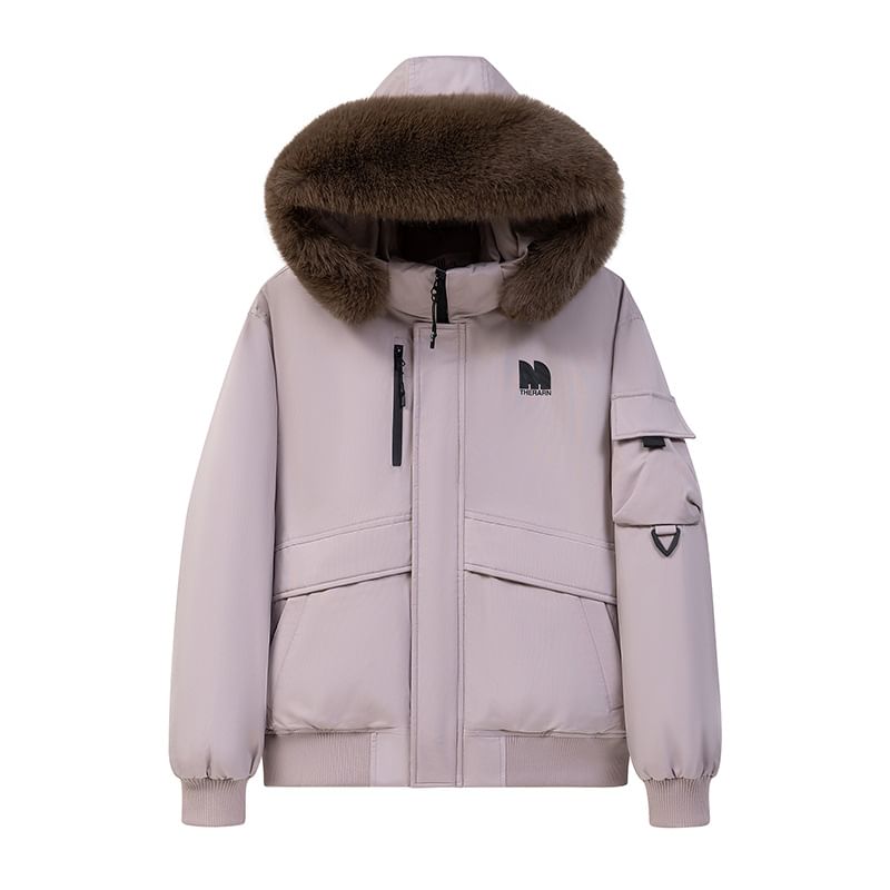 Fluffy Hooded Plain Puffer Jacket