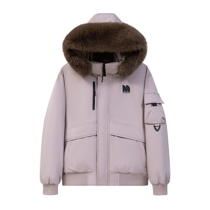 Fluffy Hooded Plain Puffer Jacket