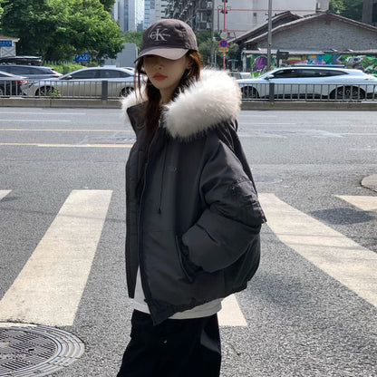 Fluffy Hooded Plain Puffer Bomber Jacket