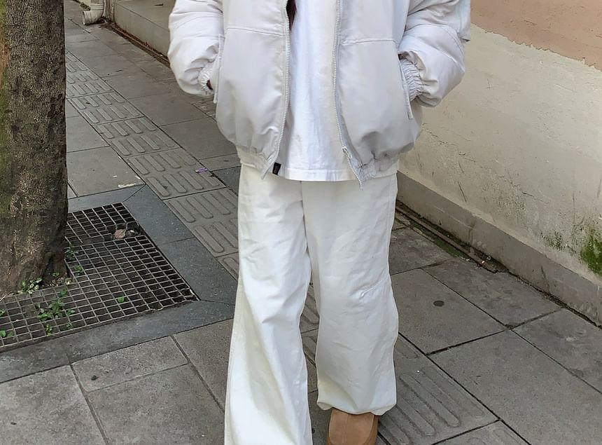 Fluffy Hooded Plain Puffer Bomber Jacket