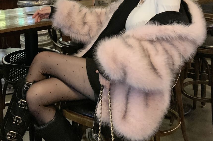 Plain Hooded Two-Way Faux Fur Jacket