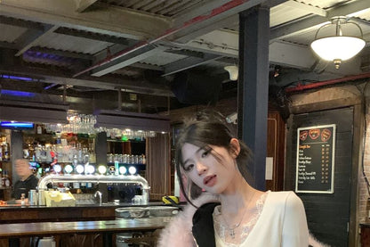 Plain Hooded Two-Way Faux Fur Jacket