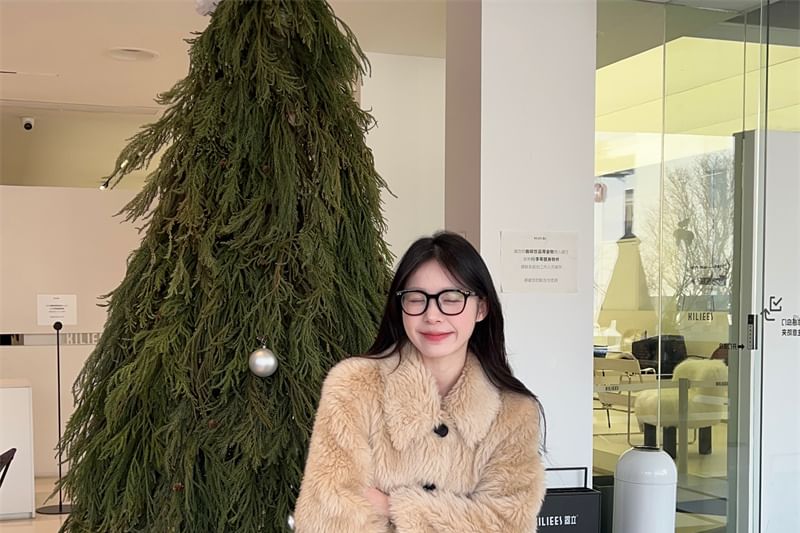 Faux Fur Button-Up Jacket