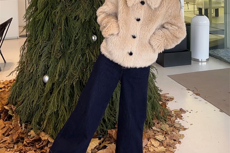 Faux Fur Button-Up Jacket