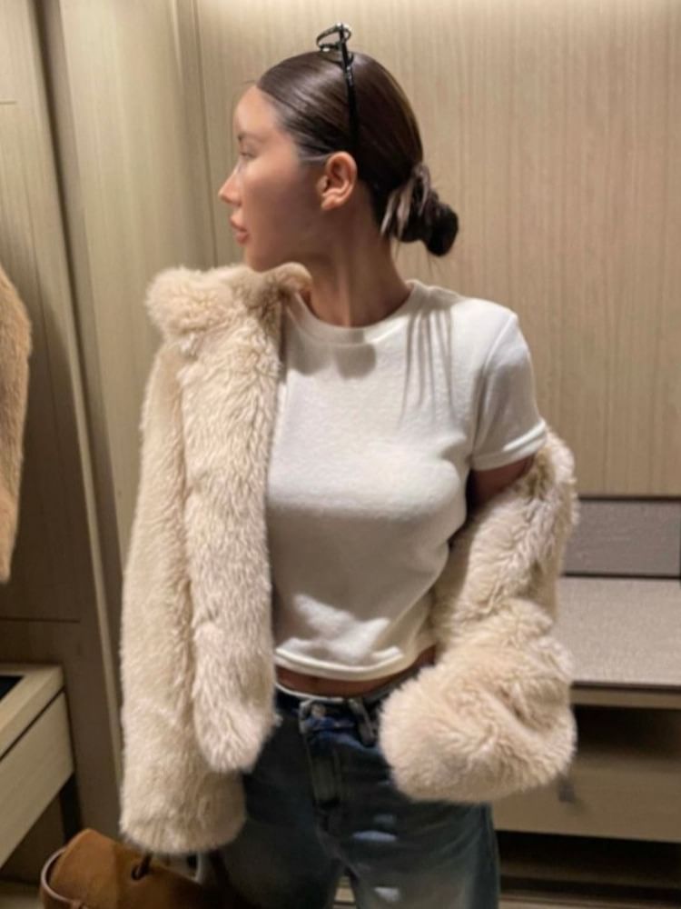 Plain Fluffy Hooded Jacket