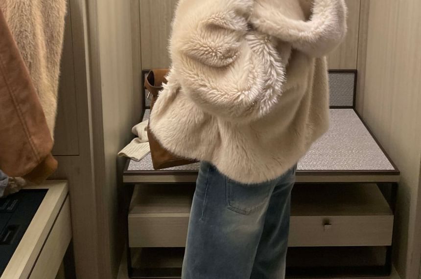 Plain Fluffy Hooded Jacket