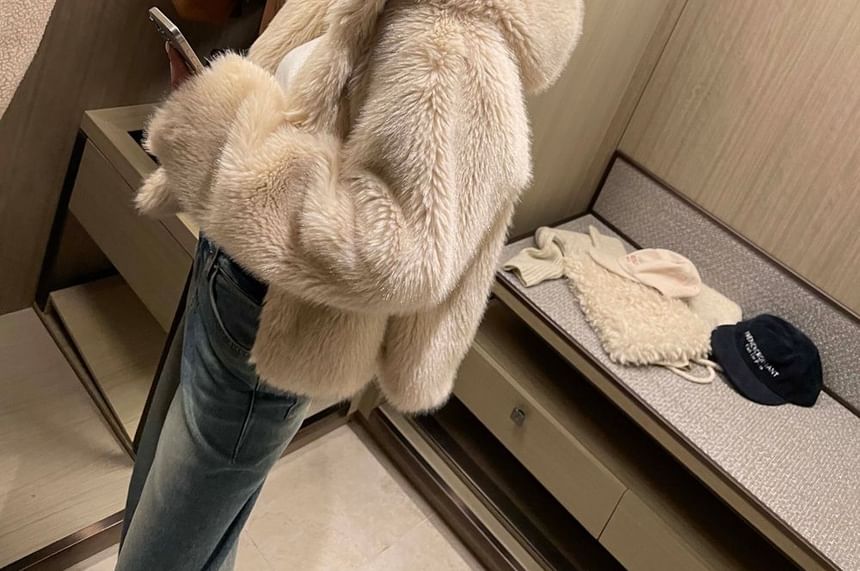 Plain Fluffy Hooded Jacket