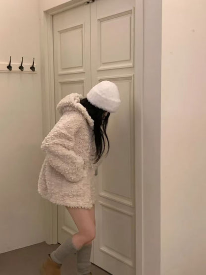 Plain Hood Toggle Teddy Jacket