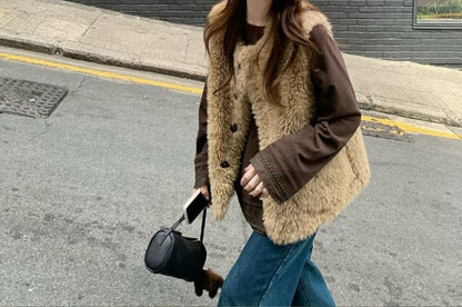 Faux Fur Button-Up Vest