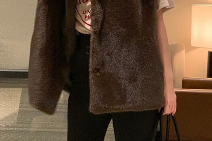 Faux Fur Collared Button-Up Vest