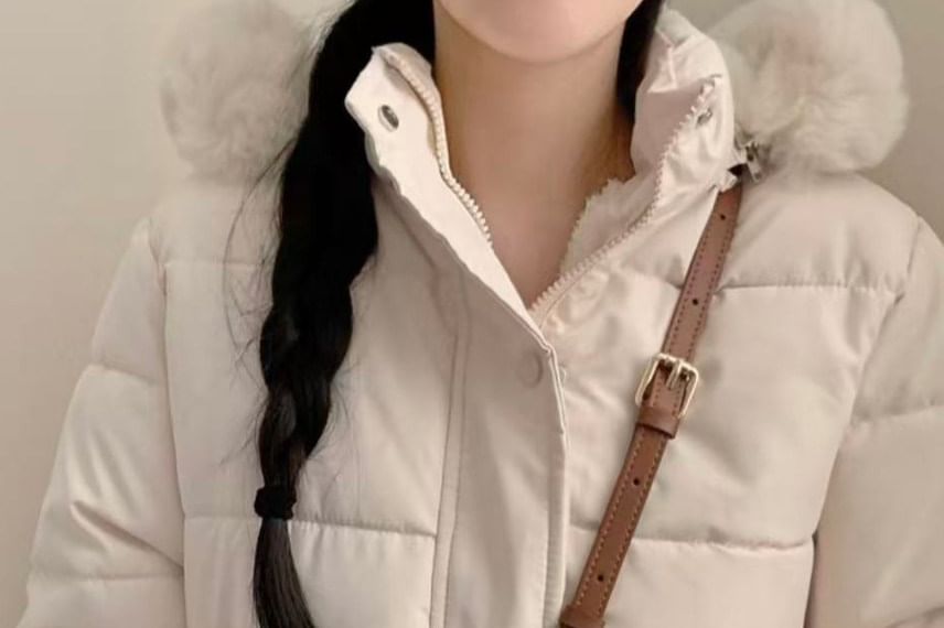 Hooded Furry Trim Zip-Up Puffer Jacket