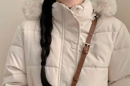 Hooded Furry Trim Zip-Up Puffer Jacket